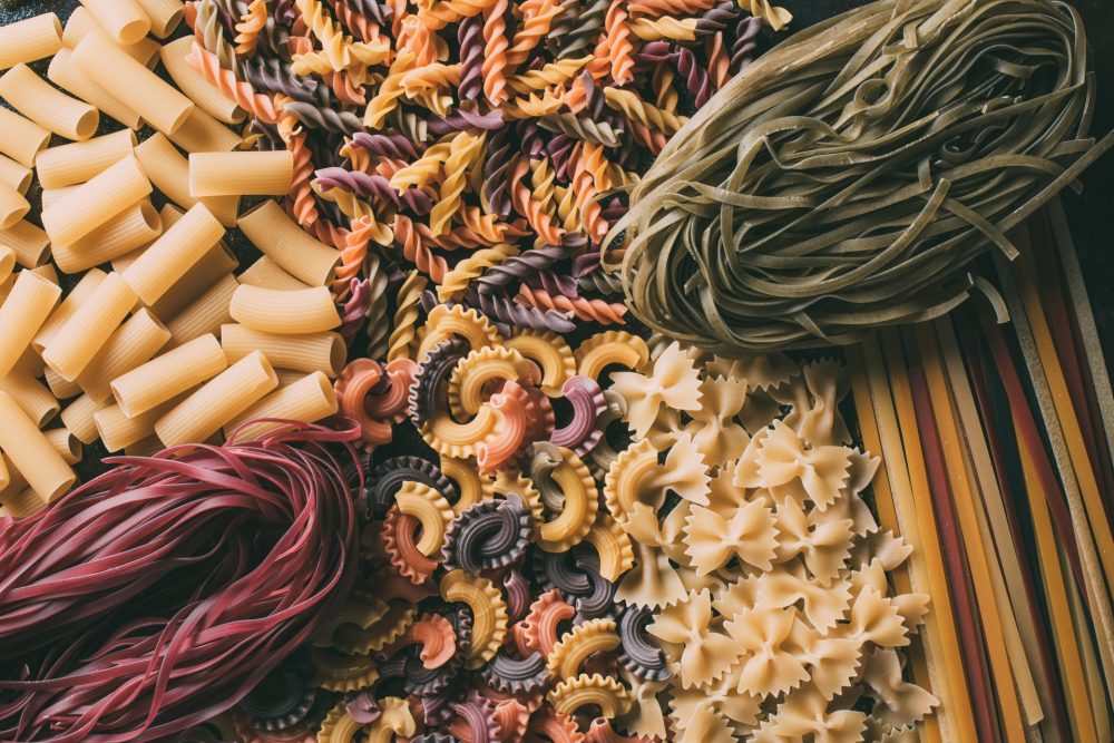 An assortment of different pasta varieties.