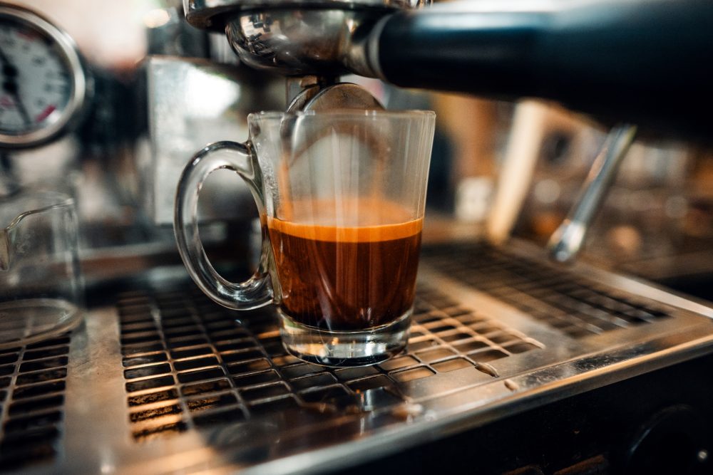 Espresso machine making fresh coffee.